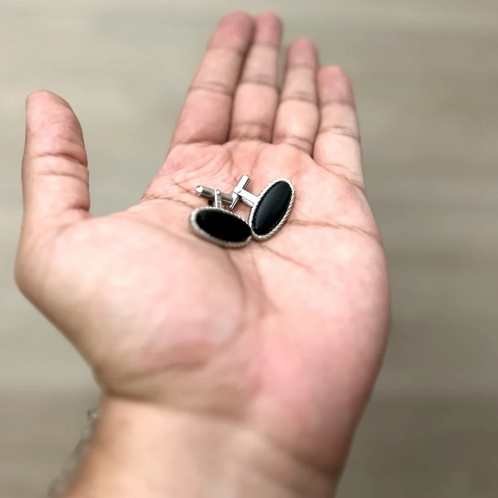 Vintage Destino Stamped Black Onyx Cufflings